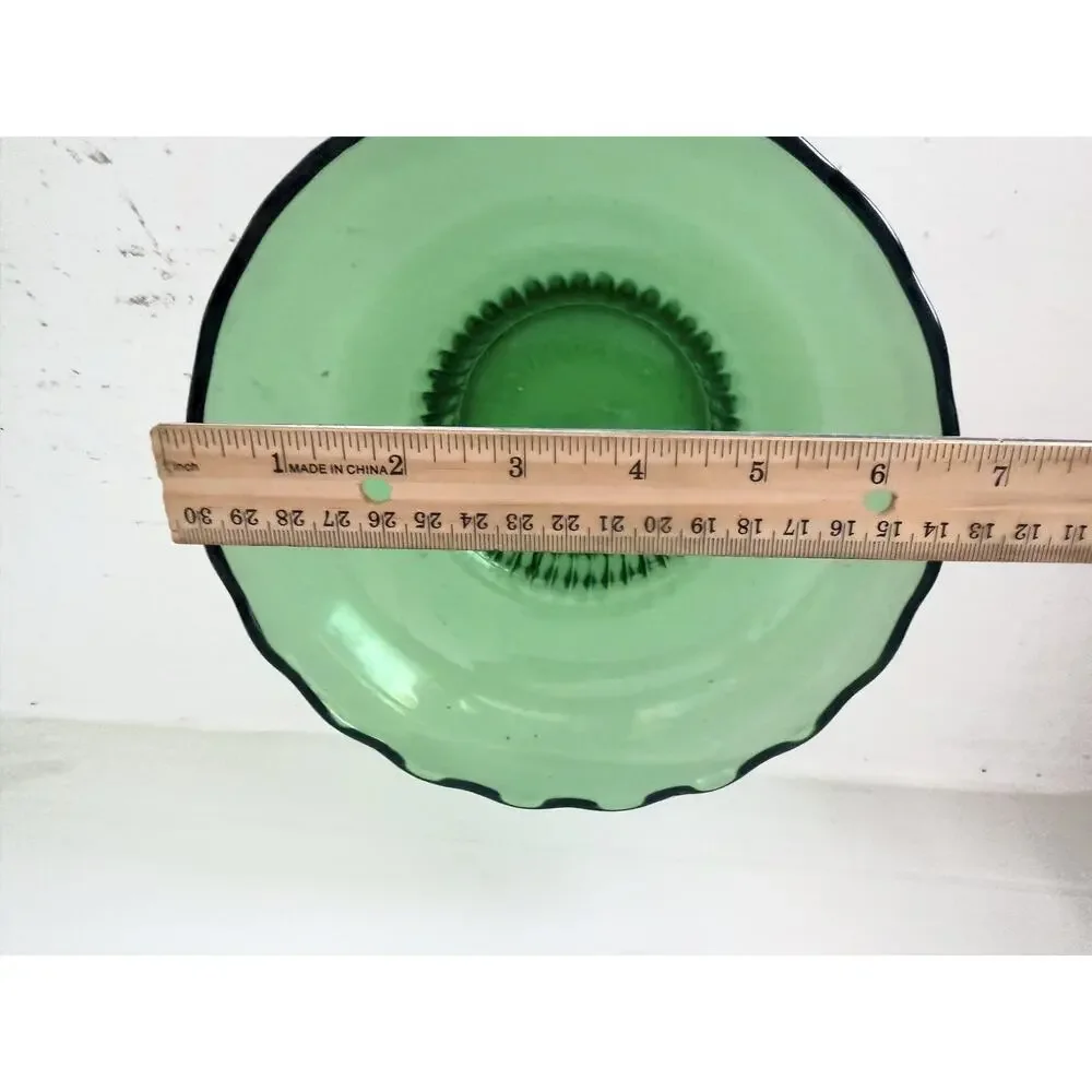 Pair E O Brody Green Glass M2000 Pedestal Candy Dishes Cleveland Ohio Vintage